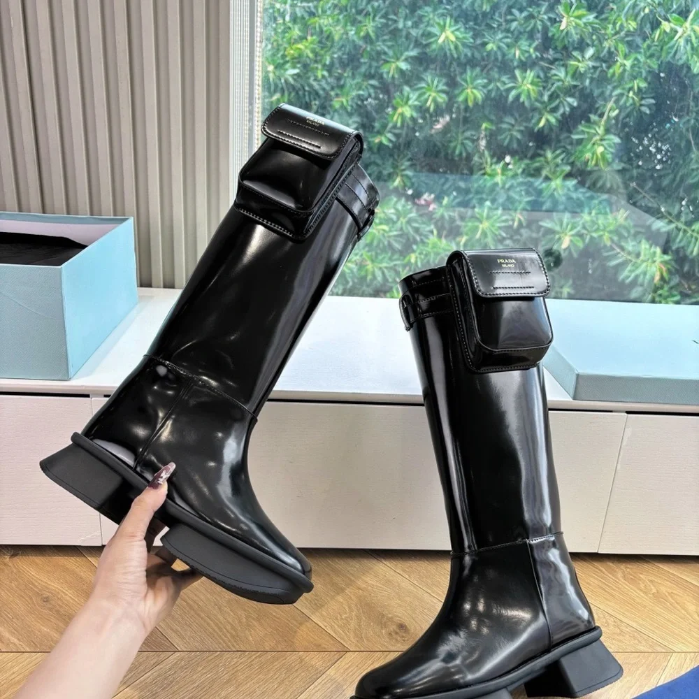 Prada Glossy Black Over the Knee Boots